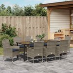 vidaXL Ensemble table et chaises avec coussin 9 Pièces Gris Rotin PE