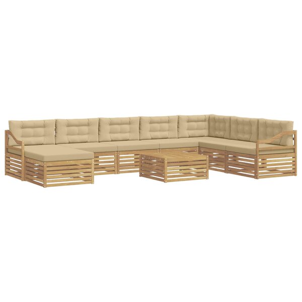 vidaXL Ensemble de canapés d'extérieur 9 Pièces Blanc et Beige Polyester