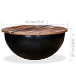 vidaXL Table basse Bois de récupération massif Noir Forme de bol