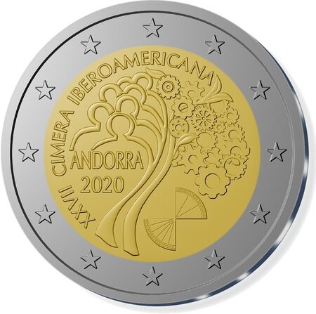 Pièce de monnaie 2 euro commémorative andorre 2020 bu – sommet ibéro-américain