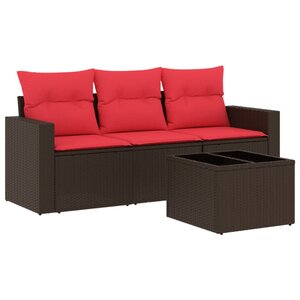 vidaXL Salon de jardin 4 Pièces avec coussins marron résine tressée