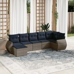 vidaXL Salon de jardin 7 Pièces avec coussins gris résine tressée