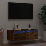 vidaXL Meuble TV avec lumières LED chêne fumé 75x35 5x25 cm