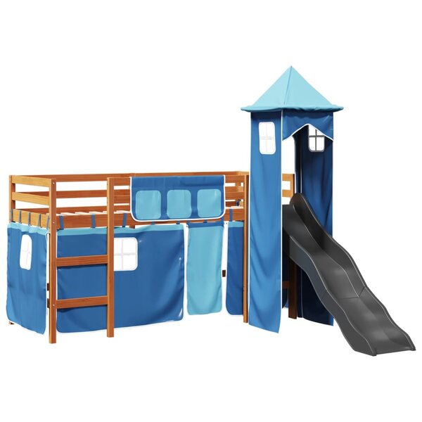 vidaXL Lit mezzanine enfants avec tour bleu 90x200 cm bois pin massif