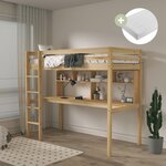 Lit mezzanine Sil bureau+biblio naturel + matelas