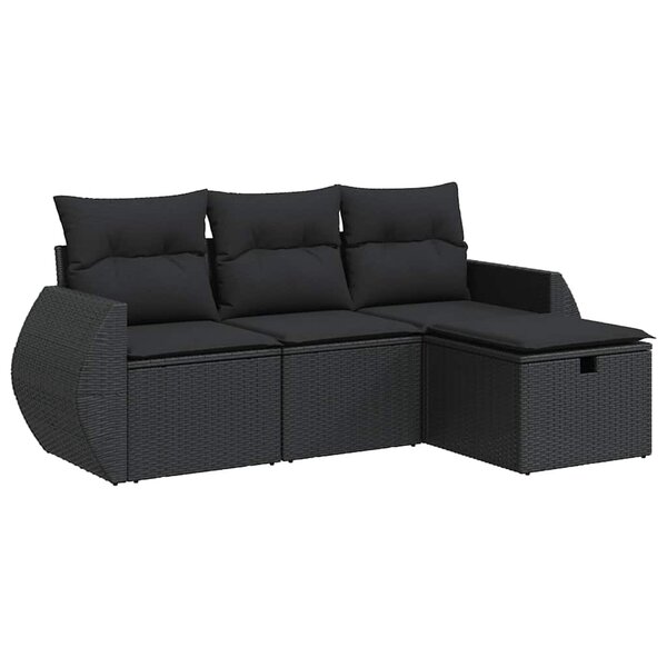 vidaXL Salon de jardin 4 Pièces avec coussins noir résine tressée