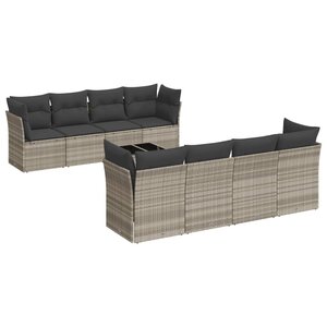 vidaXL Salon de jardin 9 Pièces avec coussins gris clair résine tressée
