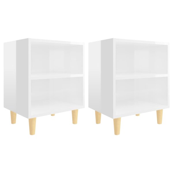vidaXL Tables de chevet pieds en bois 2 Pièces Blanc brillant 40x30x50 cm