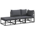 vidaXL Ensemble de canapé de jardin avec coussin 3 Pièces Noir Aluminium