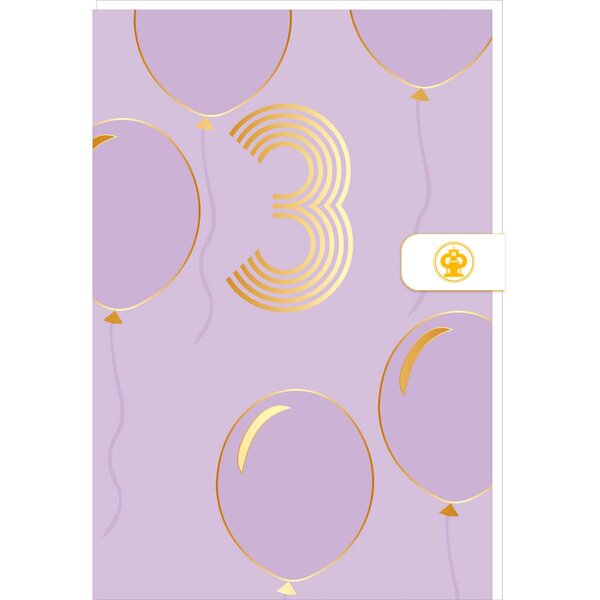 Carte D'anniversaire 3 Ans En Or - Violet - A Message - Pour Enfant Fille Garçon - Ballons - 11 5 X 17 Cm - Draeger paris