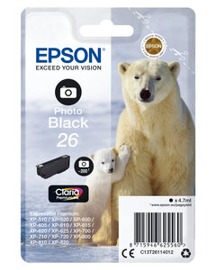 Epson singlepack photo black 26 claria p 26 cartouche encre photo noir capacite standard 4.7ml 200 photos 1-pack rf-am blister