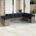 vidaXL Salon de jardin 10 Pièces avec coussins gris résine tressée