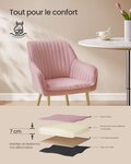 Chaise de salle à manger fauteuil siège rembourrée avec accoudoirs largeur d’assise 49 cm pieds en métal revêtement en velours charge 110 kg pour salon chambre rose 12_0004909