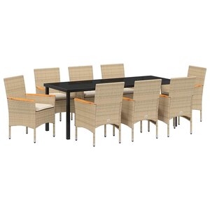 vidaXL Ensemble de salle à manger pour jardin 9 Pièces Beige polyrotin
