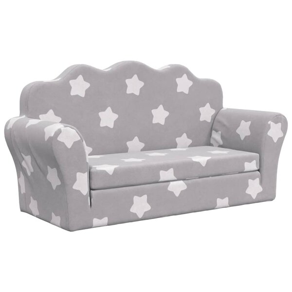 vidaXL Canapé-lit enfant 2 places gris clair étoiles peluche douce