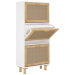 vidaXL Armoire à chaussures Blanc 52x25x115 cm Bois d'ingénierie/rotin