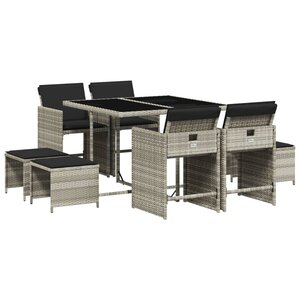 vidaXL Ensemble à manger de jardin et coussins 9 Pièces gris clair rotin