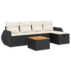 vidaXL Salon de jardin 6 Pièces avec coussins noir résine tressée