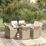 vidaXL Meubles à dîner de jardin et coussins 9 Pièces Poly rotin Beige