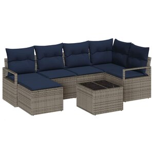 vidaXL Ensemble de Canapés avec coussin 7 Pièces Gris polyrotin