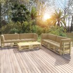 Vidaxl salon de jardin palette 6pièces avec coussins pin imprégné de vert