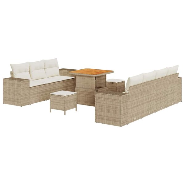 vidaXL Ensemble de canapé de jardin avec coussin 10 Pièces Beige  Crème