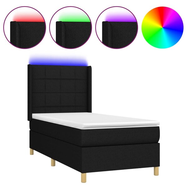 vidaXL Sommier à lattes de lit matelas et LED Noir 100x200 cm Tissu
