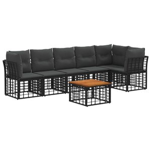 vidaXL Ensemble de canapé de jardin 7 pc Noir et Gris foncé polyrotin
