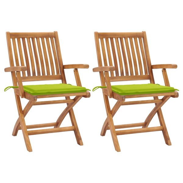 vidaXL Chaises de jardin lot de 2 avec coussins vert vif Bois de teck