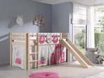 PINO Lit Compact avec Toboggan + Rideau de lit Princess + 3 pochettes princess