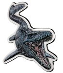 Mosasaurus shaped jurassic world 2 oz argent antique monnaie 5 dollars dollars niue 2022