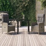 vidaXL Ensemble à manger jardin 3Pièces avec coussins noir et gris