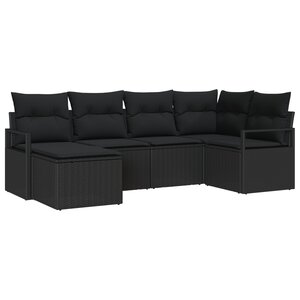Ensemble de canapés de jardin vidaXL 6 pièces avec coussins noir poly rotin