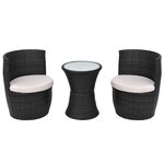 vidaXL Mobilier de bistro 3 Pièces avec coussins Résine tressée Noir