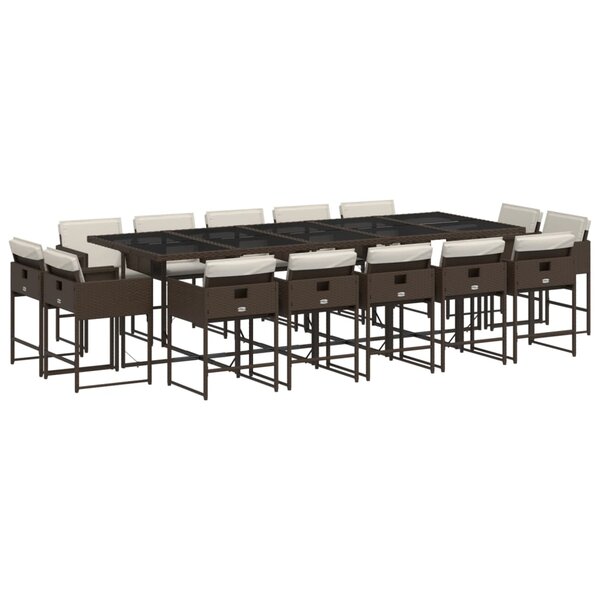 vidaXL Ensemble à manger de jardin avec coussins 15 Pièces marron rotin