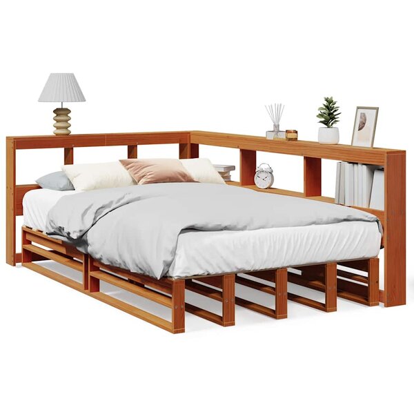 vidaXL Lit bibliothèque sans matelas cire marron 120x190cm pin massif
