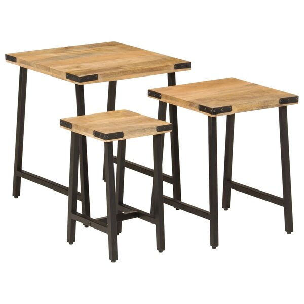 vidaXL Tables basses gigognes 3 Pièces bois massif de manguier et fer
