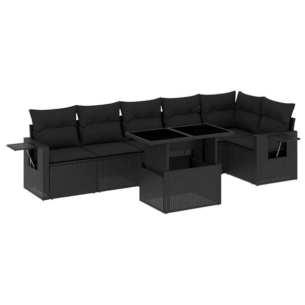 vidaXL Salon de jardin 7 Pièces avec coussins noir résine tressée