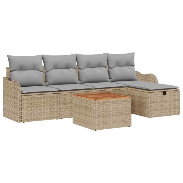 vidaXL Ensemble de canapé de jardin 6 Pièces Beige Poly rotin