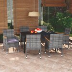 vidaXL Mobilier à dîner de jardin et coussins 7Pièces Résine tressée Gris