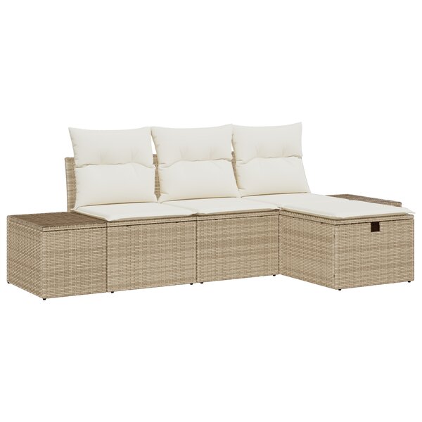 vidaXL Ensemble de canapé de jardin 4 pièces avec des coussins en poly rotin beige