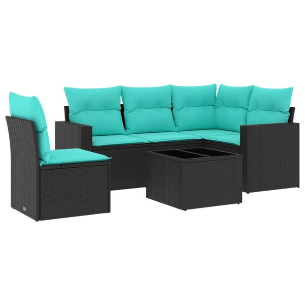 vidaXL Salon de jardin 6 Pièces avec coussins noir résine tressée