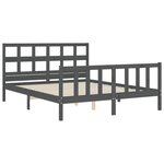 vidaXL Cadre de lit avec tête de lit gris King Size bois massif