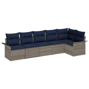 vidaXL Ensemble de canapé de jardin avec coussin 6 Pièces Gris Poly rotin