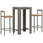 vidaXL Ensemble de bar jardin 3 Pièces gris poly rotin/bois massif acacia