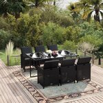 vidaXL Mobilier à dîner de jardin et coussins 7Pièces Résine tressée Noir