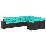 vidaXL Salon de jardin 9 Pièces avec coussins noir résine tressée
