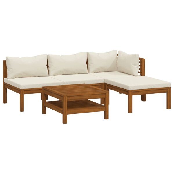 vidaXL Salon de jardin 5 Pièces avec coussin crème Bois d'acacia solide