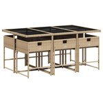 vidaXL Ensemble à manger de jardin coussins 7 Pièces mélange beige rotin