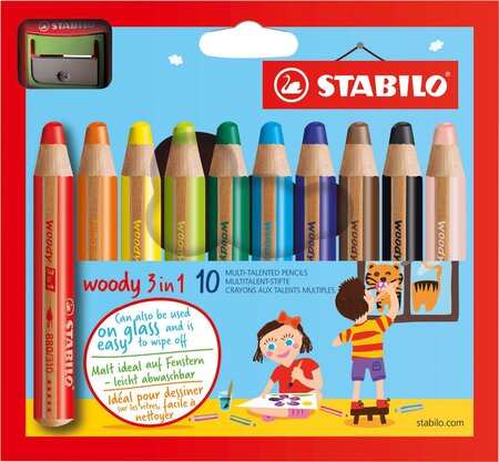 Etui de 10 crayons woody 3 en 1 extra large avec taille-crayon x 5 stabilo